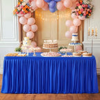 Wish Care Royal Blue Polyester Table Clothes for 4 Foot Rectangle Tables, Wrinkle Free Fitted Table Cover with Pleated Ruffle Table Skirt for Birthday Party Wedding Trade Show Event Display - Image 2