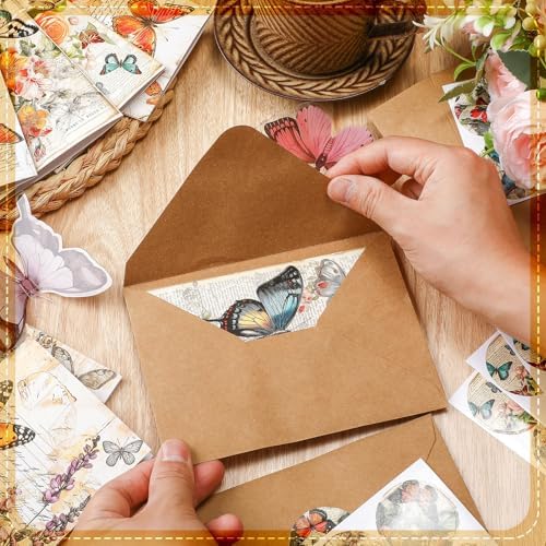 Motiskyy 72 Pack Vinatge Butterfly Greeting Cards Bulk with 72 Pcs Retro Rustic Farmhouse Envelopes 72 Pcs Stickers, 4 x 6 Inch Vinatge Blank Inside Postcards Bulk for Baby Shower DIY Card Paper Gift - Image 6