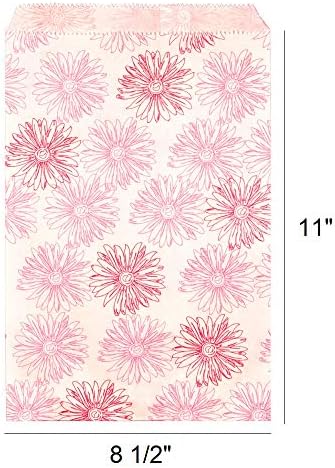 888 Display USA, Inc 200 pcs 8 1/2" x 11" Flower Paper Gift Bags Shopping Sales Tote Bags White with Pink Red Flower Design (8 1/2" x 11") - Image 2