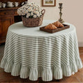 Sage Green Striped Ruffle Tablecloth 70" Round Farmhouse Flounces Trim Table Cover for Seat 4-6 for Picnic Dining Kitchen Party Wedding Decor by Unknown
