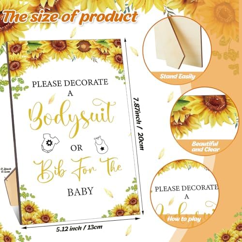 Panitay 100 Pcs White Baby Bodysuits Bibs Kit 25 Guests, Sunflower - Image 4