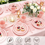 Pink Plastic Party Plates 50 Guest Disposable Pink Dinnerware for Birthday - Image 4