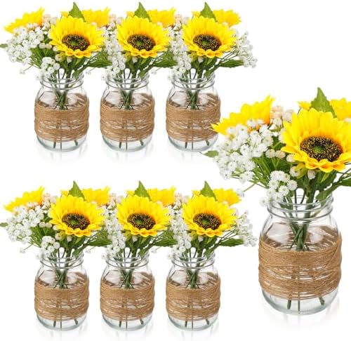 43 Pcs/ 6 Set Sunflower Mason Jar Table Centerpiece Mason Jar Vases by Yuxung