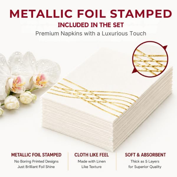 By Madee HEAVYWEIGHT White Plastic Plates with Gold Trim 175 PCS - Image 4
