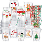 FoldTier 60 Set Christmas Cups 14 oz with Lids Straws Red Green by FoldTier