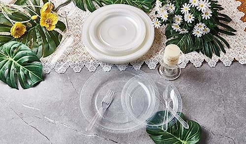 FULING 175 PCS Clear Party Supplies Disposable Dinnerware Set Plastic Plates and Paper Napkins Cups Silverware Serve 25 Sets for Birthday Bridal Shower Wedding Engagement Graduation Parties - Image 5