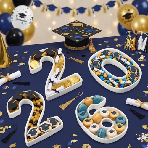 SiliFine 4 Pcs 2026 Number Letter Charcuterie Board Class of 2026 Graduation Ceramics Fillable Letters Box Small White Reusable Alphabet Food Serving Tray Platter for Candy Graduation Gift Party Decor - Image 3