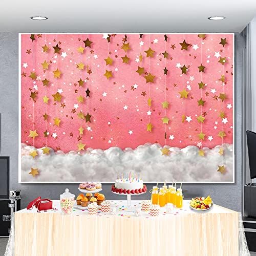 8x6ft Pink Dreamy Golden Stars Pendant Backdrop Girl Baby Shower Party Birthday Decorations Banner Photography Background Photo Booth Props - Image 3