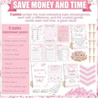 Sherr 476 Pcs Pink Bow Baby Shower Games Bundle 6 Sets, Activity Cards Tape - Image 4
