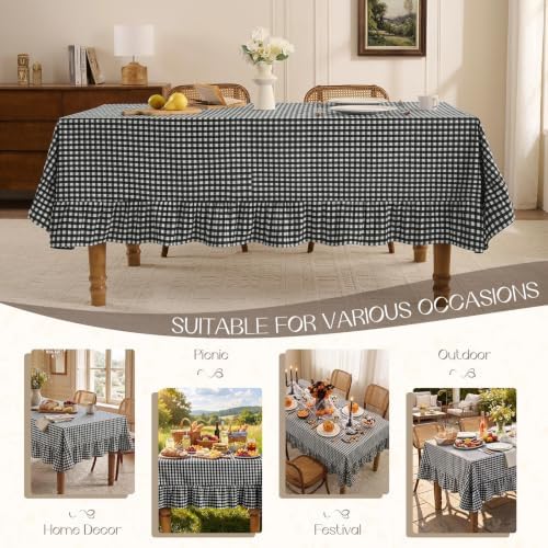 Romanstile Gingham Ruffled Tablecloth Rectangle, 60 x 120 Inch, Black - Image 6