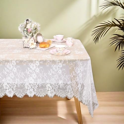 Lace Tablecloth Rectangular 2 Pieces 60 x 120 Inch White Wedding Overlay by QueenDream