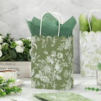 JarThenaAMCS 60Pcs Sage Green Wildflower Paper Gift Bag with Tissue Paper Chinoiserie Floral Treat Bags with Handles Candy Goodie Bags for Baby Shower Birthday Wedding Christmas Party Favors - Image 6