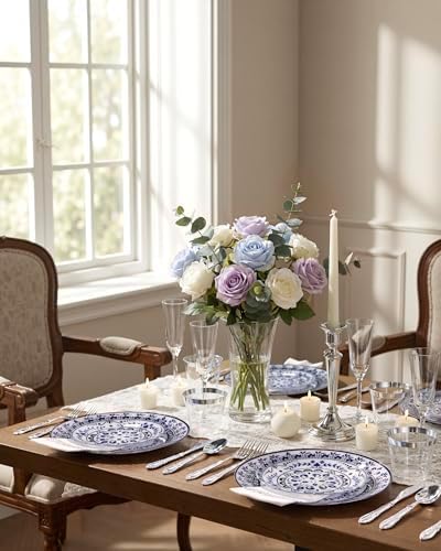 Hioasis Blue Plastic Plates, Floral Disposable Plates, 60 Pcs for 30 Guests - Image 2