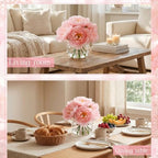 Zeyune 2 Pack Pink Peonies Faux Flowers in Vase, Silk with Faux Water - Image 4