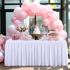 Wish Care White Polyester Table Clothes for 4 Foot Rectangle Tables, Wrinkle Free Fitted Table Cover with Pleated Ruffle Table Skirt for Birthday Party Wedding Trade Show Event Display - Image 2