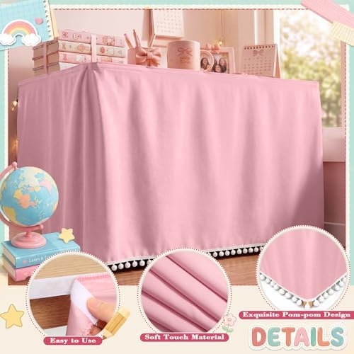 Tudomro Teacher Desk Skirt Table, Tassel, 6ft, Pink - Image 4