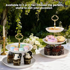 2PCS Cupcake Stand, 3 & 2 Tier Dessert Stands, Round Embossed Dessert Table Display Set White Porcelain Tiered Tray Cake Stand For Weddings,Birthday, Baby Shower And Home Decorating Serving Tray - Image 4