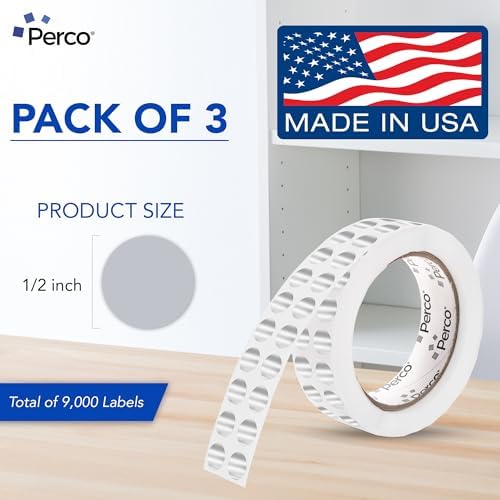 Perco Metallic Silver Perforated Round Circle Dot Sticker 1/2-Inch Labels — 3 Rolls, 9,000 Stickers — Packaging, Labeling for Asset Tags, Equipment ID & Modern Coding, Strong Adhesive — Made in USA - Image 2