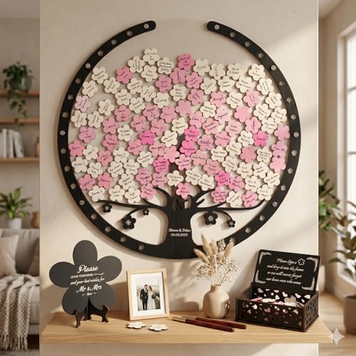 Wedding Guest Book Alternative Wooden Cherry Blossom Tree Drop Chip Sign-In - Image 4