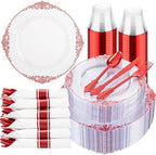 Hioasis 350 Pcs Clear Red Plates for Party by Hioasis