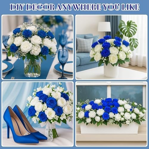 Geosar 8 Bundles Artificial Peonies Flowers,Royal Blue, White - Image 5