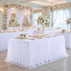 White Tulle Tablecloth for 8 Foot Rectangular Tables 8ft White Table Cloth Rectangle Wrinkle Free Stretch Table Cover with Tutu Skirt for Wedding Birthday Party Banquet Buffet Cake Event Desk Skirt - Image 5