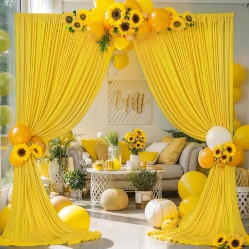 30ft×10ft Yellow Wrinkle Free Backdrop Curtain for Party Wedding, 6 Panels 5×10ft Soft Silky Polyester Photo Backdrop Drapes Curtains forBirthday Bee Parties Baby Shower Photography Backgrounds - Image 6