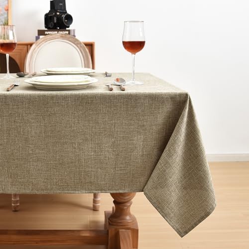 Fitable Faux Linen Table Clothes Rectangle 60 x 120 Inch - 2 Pack Khaki Tablecloths for 8 Foot Tables, Faux Burlap Kitchen Table Covers for Dining, Party, Farmhouse, Banquet, Buffet - Image 3