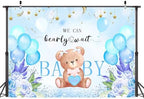 We Can Bearly Wait Backdrop 10 x 8 ft Blue Boho Baby Shower Background - Image 4