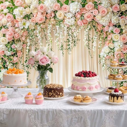 12X10FT Wedding Photography Backdrop Pink Flower Floral Bridal Backdrop Anniversary Ceremony Wall Background Flower Girl Birthday Party Decorations Baby Shower Banner Mother's Day Photo Booth Props - Image 4