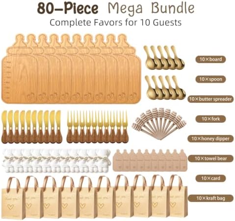 Baby Bottle Shaped Acacia Wood Cheese Board Gift Set - Premium Baby Shower Prizes for Game Winners, Gender Reveal & Bridal Shower Party Favors for Guests Acacia Wood 10 Sets - Image 3