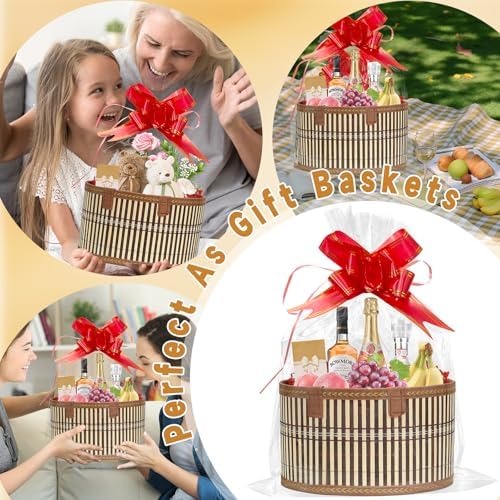 Baskets for Gifts Empty Set of 4, Bamboo Woven Gift Basket with Wrap Bags, Pull Bows, Raffia, Greeting Cards – Gift Basket Making Kit for Birthday, Shower, Housewarming - Image 4