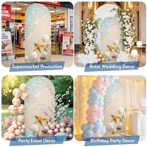 Ocean Arch Backdrop Cover 7.2 FT, Summer Beach Teal Sea Wave Starfish Seashells Beige Sand Wedding Arch Cover Stretchy Backdrop Stands Covers for Birthday Party Ceremony Banquet Decor - Image 5