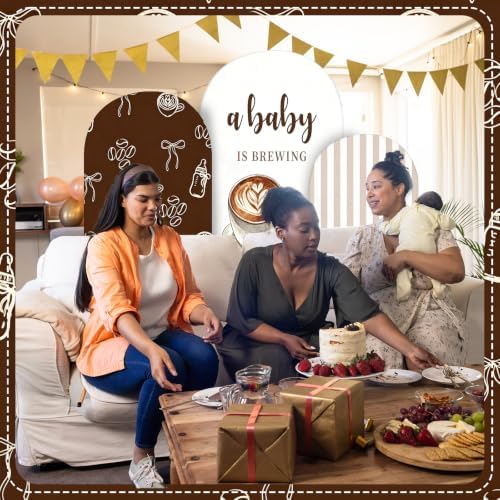3 Pcs (4/5/6 Ft) A Baby is Brewing Baby Shower Decoration A Baby Brewing Arch Backdrop Cover Brown Coffee Bean Theme Backdrop for Gender Reveal Birthday - Image 6