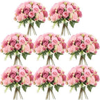 Geosar 8 Bundles Artificial Peonies Flowers,Russet Red, Light Pink by Geosar