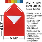Pack of 120 Square 6-1/8” x 6-1/8” Self-Seal Envelopes for Wedding, Baby Shower, Party Invitations, Christmas, Greeting Cards, Announcements, Photos, CD/DVD Paper Sleeves (Assorted) - Image 2