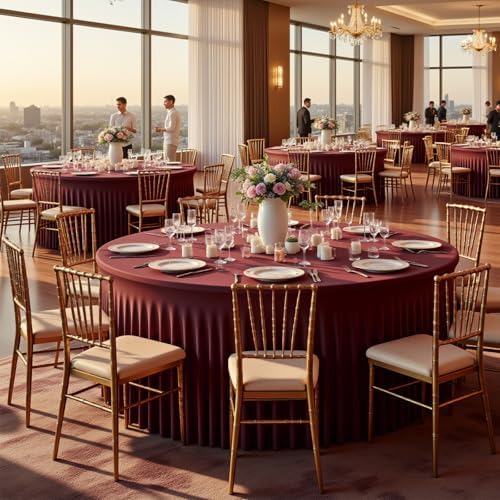 12 Pack 132inch Burgundy Round Tablecloth, Circle Stretch Table Cloths for 6 FT Tables, Wrinkle Free Round Table Skirt for Wedding Birthday Photography Party Social Events Engagement Party Decoration - Image 5
