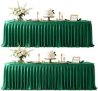 2 Pack 6ft Green Satin Tablecloths for Rectangle Tables Spandex Table Cover by PartyTalk