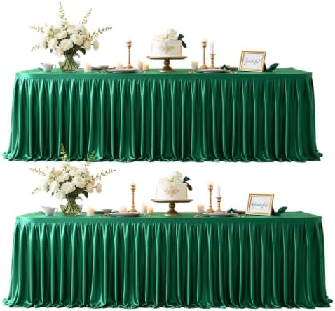 2 Pack 6ft Green Satin Tablecloths for Rectangle Tables Spandex Table Cover by PartyTalk