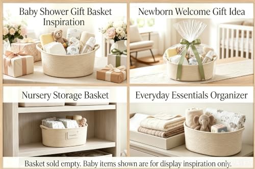 Large Empty Baby Shower Basket Kit with Cotton Rope Basket & Gift Bag - Image 4