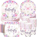 Ziliny 250 Pcs Butterfly Baby Shower Party Tableware Set a Little Butterfly Is on the Way Baby Shower Decorations Pink Purple Floral Paper Plates Napkins and Cups for 50 Guest(Cute Style) by Ziliny