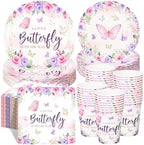 Ziliny 250 Pcs Butterfly Baby Shower Party Tableware Set a Little Butterfly Is on the Way Baby Shower Decorations Pink Purple Floral Paper Plates Napkins and Cups for 50 Guest(Cute Style) by Ziliny