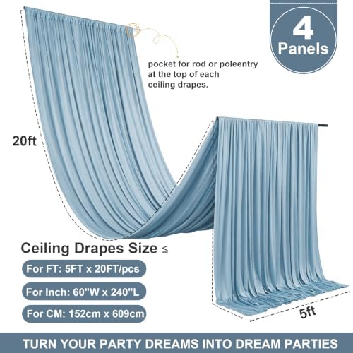 4 Panels 5ft(W) x 20ft(L) Dusty Blue Ceiling Drapes for Wedding Parties - Image 3