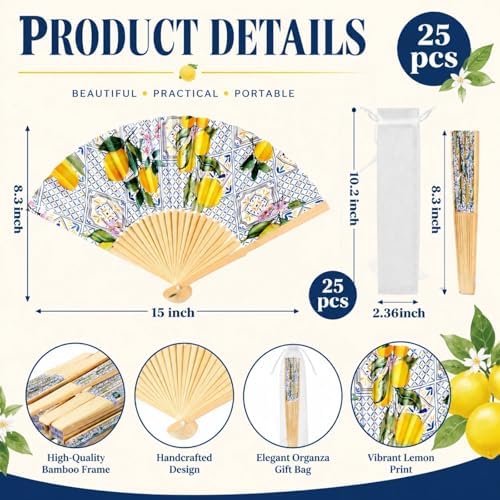 Vercraft 25 Sets Lemon Folding Fans, Wedding Favors for Guests with Bags - Image 2