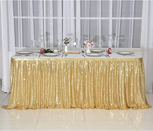 PartyDelight Gold Sequin Table Skirt 14ft Long x 30 Inch High - Image 3