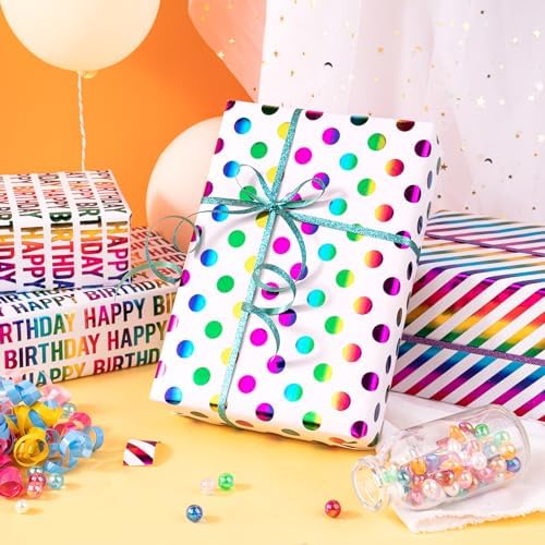 WRAPAHOLIC 30 Inch Birthday Wrapping Paper Roll - Colorful Foil Happy Bday Design for Birthday, Wedding, Baby Shower - 4 Rolls - 30 inch x 120 inch Per Roll - Image 4