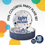 Party Solids Blue Happy Birthday Plates Paper Plates Disposable Heavy Duty 200 Pcs - 100-7 & 100-9 Disposable Plates for Party Heavy Duty 350 GSM for Birthday Supplies - Image 2