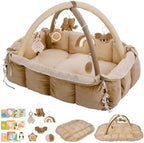 5-in-1 Baby Play Gym and Tummy Time Mat, 12 Learning Cards, Plush Activity Mat with 6 Toys, Baby Gym, Convertible to Ball Pit, Baby Gift, Brown by Unknown