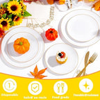 YOUBET 175PCS White Plastic Plates with Gold Rim for Wedding Party - Image 4