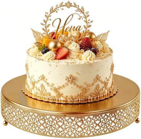 Cake Stand, Metal Round Cupcake Dessert Stand Cake Display Holder Cookies Fruit Serving Tray Decor for Wedding Party Birthday Baby Showers Anniversary (14 in, Dark Gold) by FEICTPOX